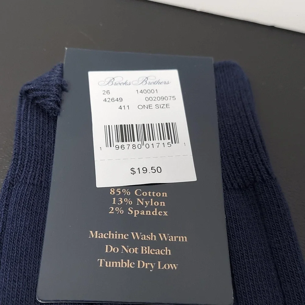 Brooks Brothers Dress Socks Mens One Size Blue Ribbed Cotton Nylon‎ Stretch